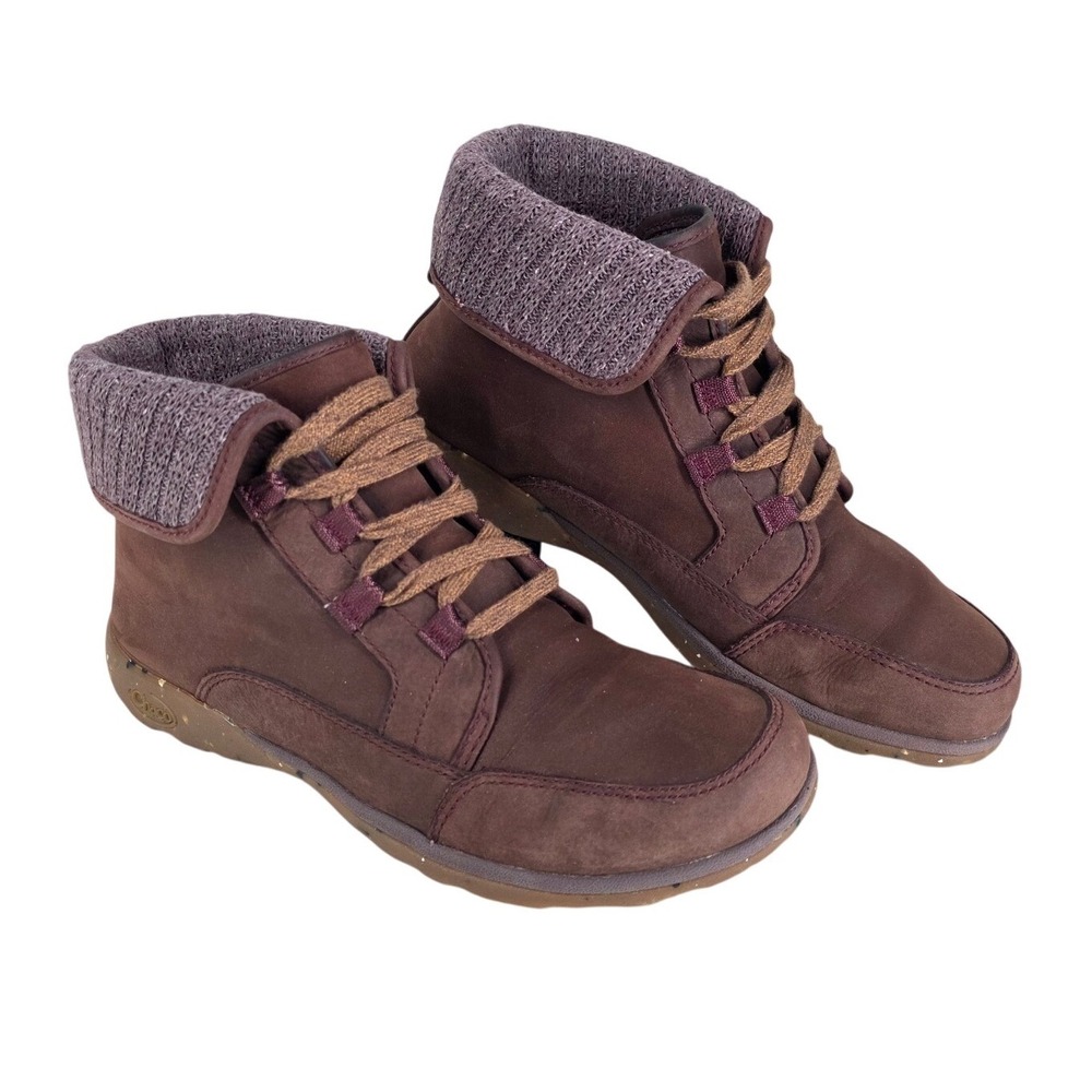 Chaco Borealis Ledge Mahogany Brown Leather Waterproof Knit Cuff Boots sz 9.5 - Picture 2 of 13